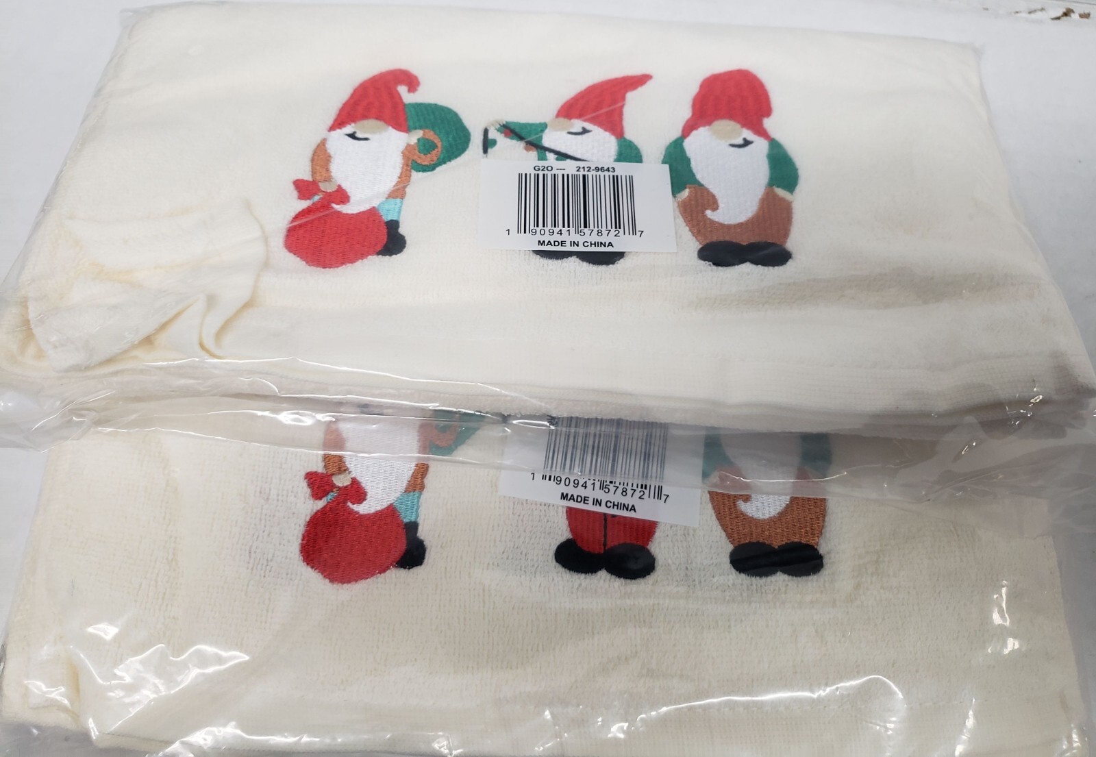Set of 2 Same Embroidered Terry Towels (13"x 28") CHRISTMAS, WINTER, 3 GNOMES,CE