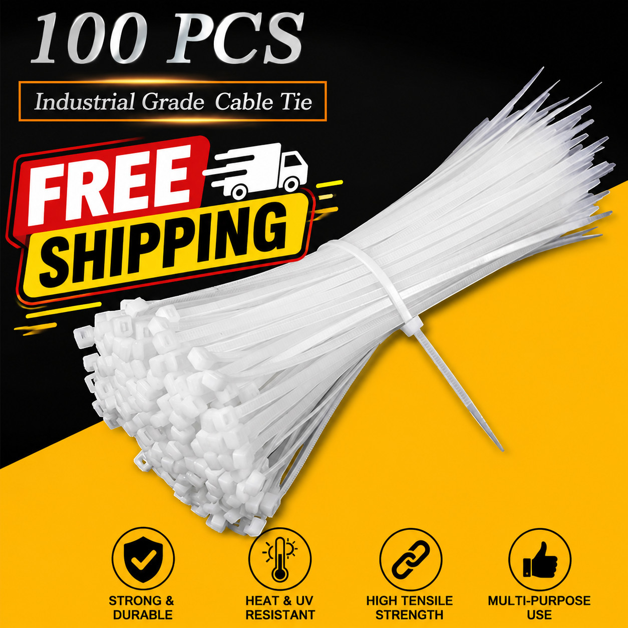 100PCS Nylon Cable Zip Ties Self Locking Plastic Wire Wraps White Colored
