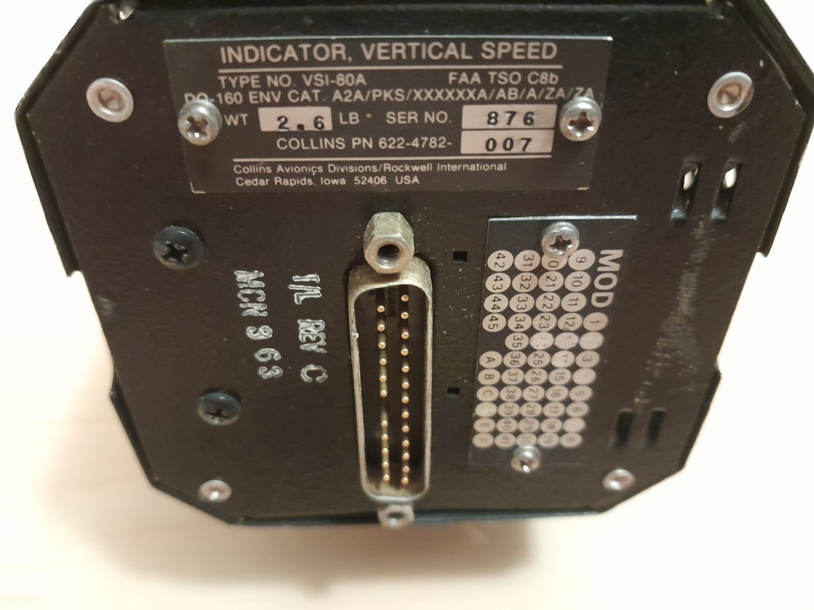 Collins VSI-80A Vertical Speed Indicator PN 622-4782-007 Untested Since 1996