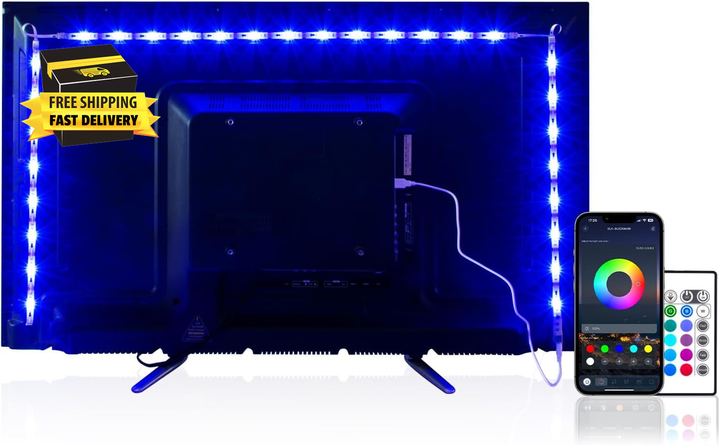 Led Strip Lights 8.2Ft for 40-60In TV, USB LED TV Backlight Kit with Remote - 16
