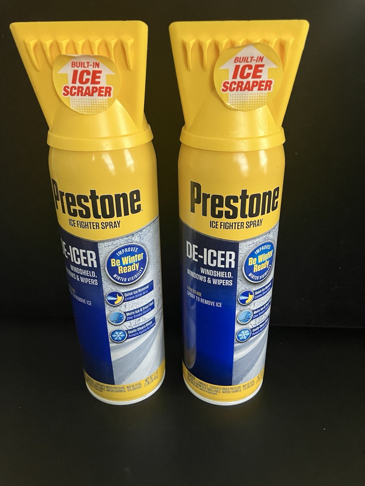 2 Pack-PRESTONE Windshield De-Icer-Spray Canister (17 oz.) Built In Ice Scraper
