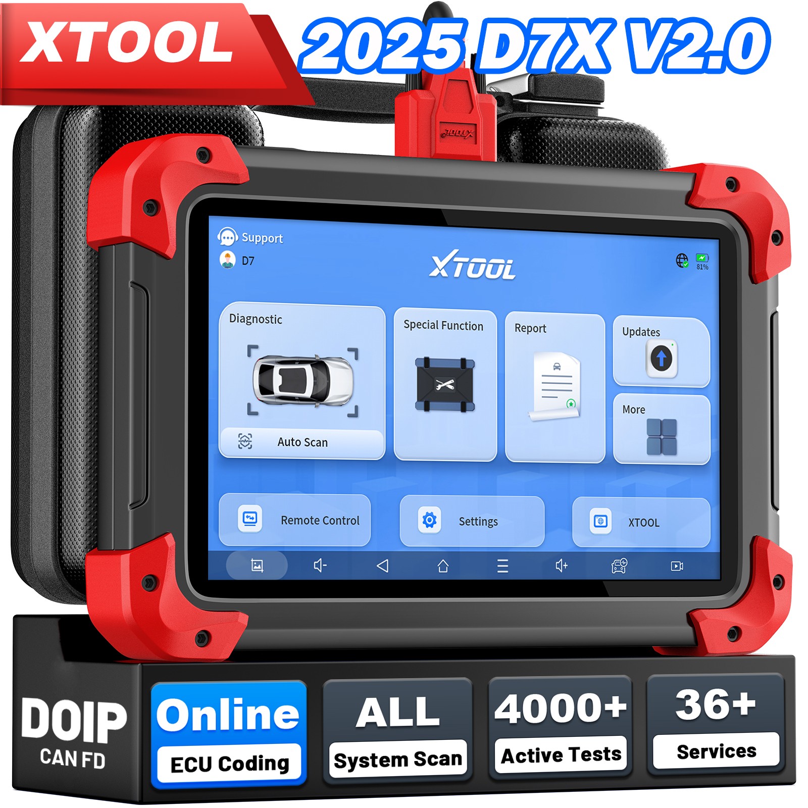 XTOOL D7X V2.0 OBD2 Diagnostic Tool OE- Level 39+ Resets Code Reader ECU Coding