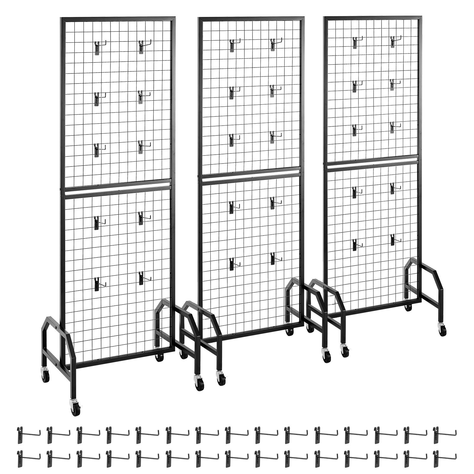 Uimoso 3-Pack Grid Wall Panels 1.9 x 5.4ft Wire Display Rack with Wheels & Hooks