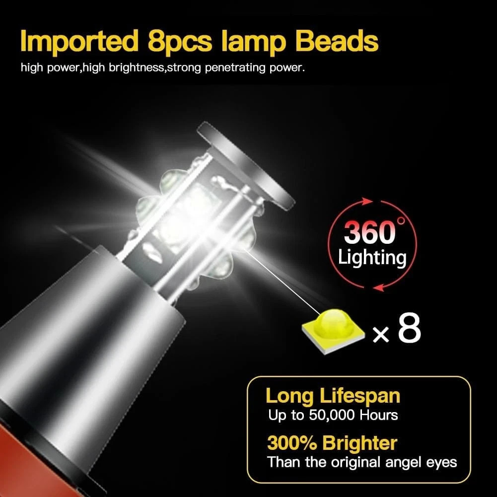 LED Angel Eyes Halo Bulb Light Compatible For E60 E61 E63 E64 E70 E90 H8-8SMD