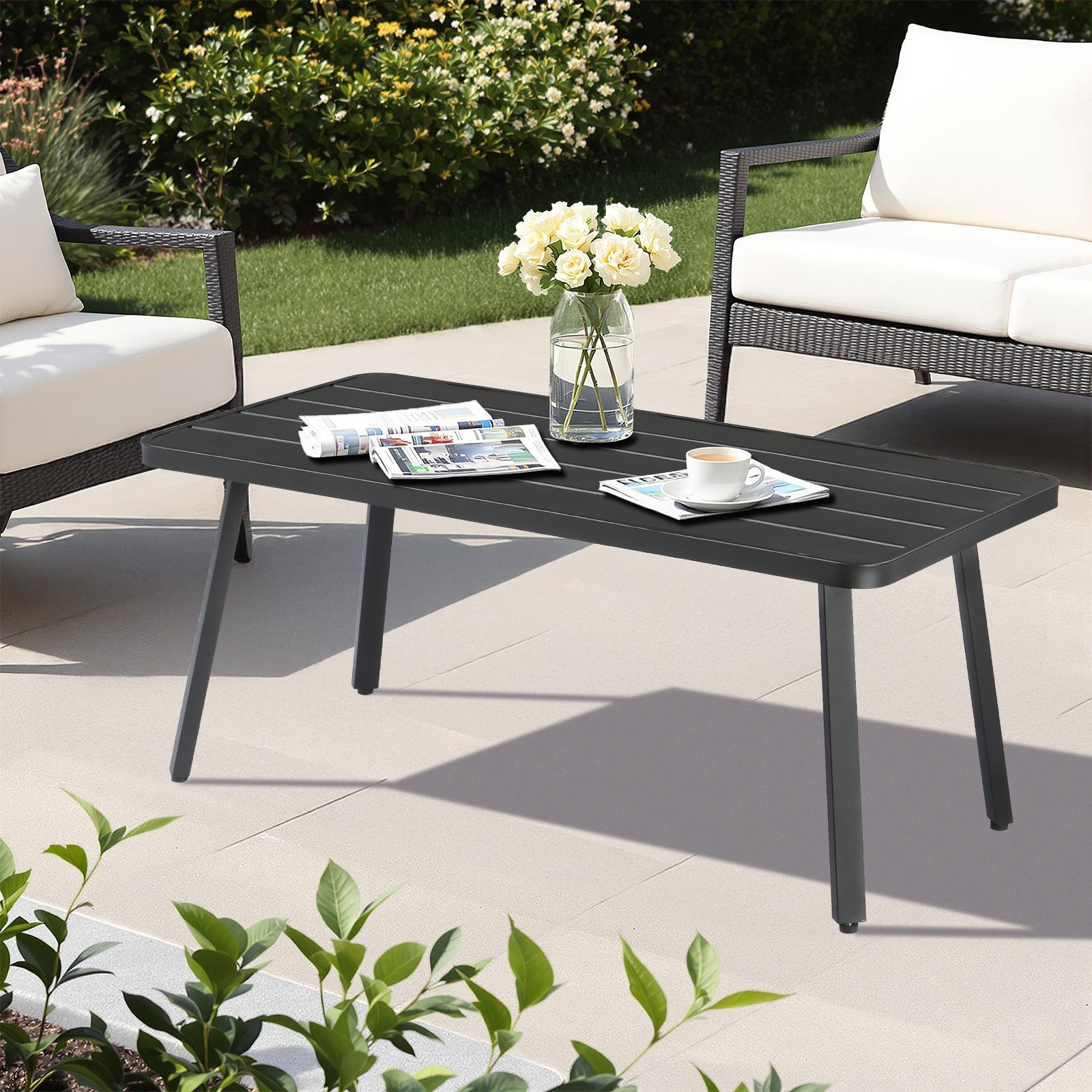 Garden Patio Side Table Outdoor Weather Resistant Metal Steel for Balcony