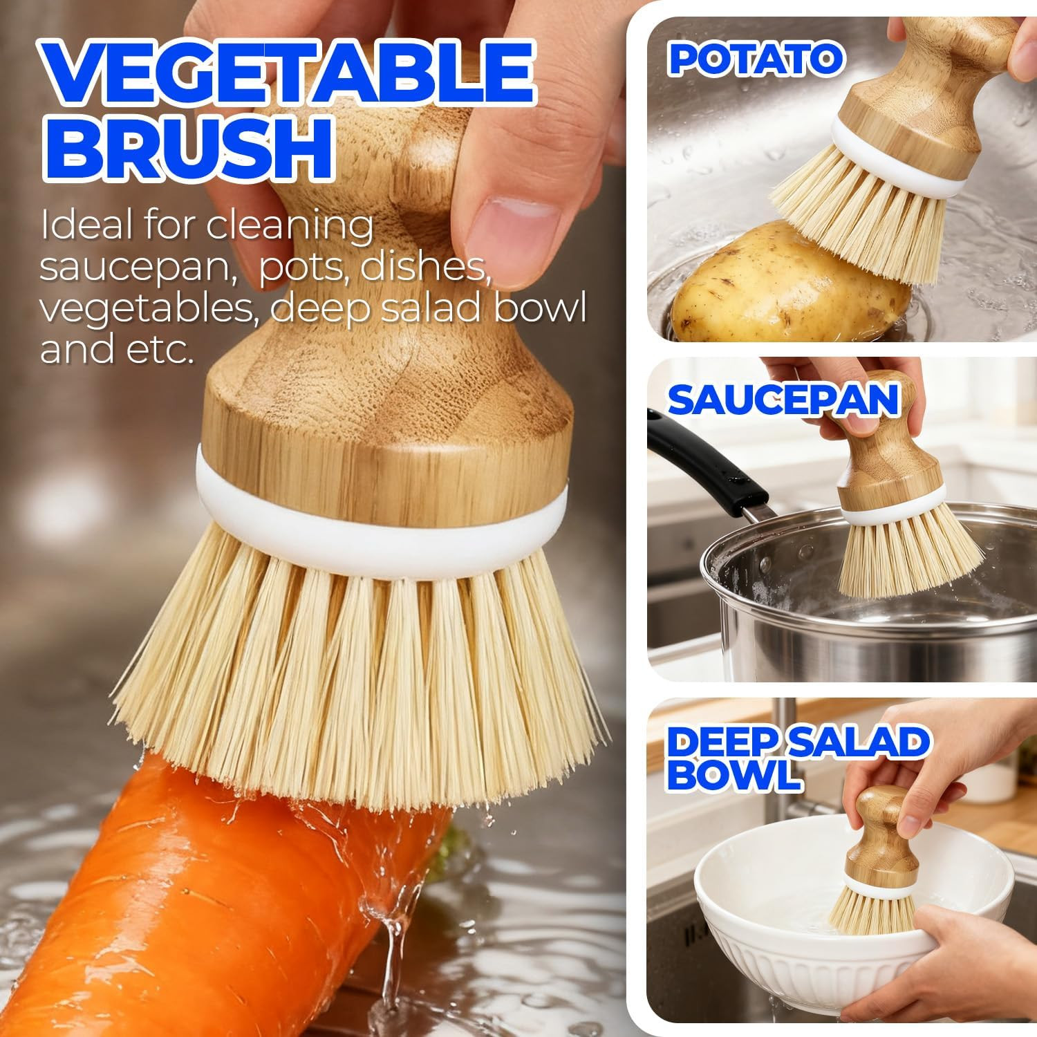 6 Pack Dish Brush Kitchen Brushes Set with Vegetable Palm Brush, Bottle Brush, D