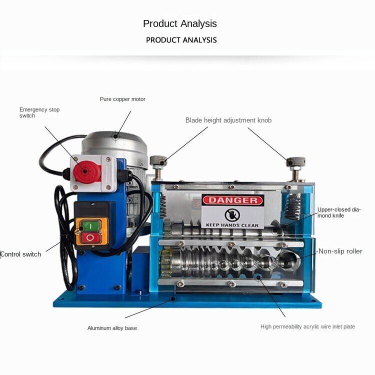 750W 220V Automatic Wire Stripping Machine 1.5-38mm Removing Plastic Rubber
