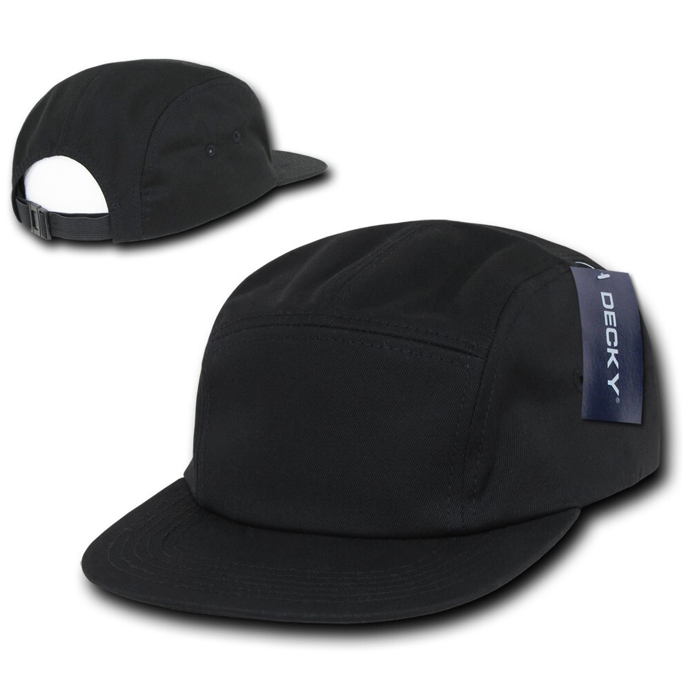5 Panel Racer Cap - Black, Cotton Hat (Decky 985-BLK, New with Tags)