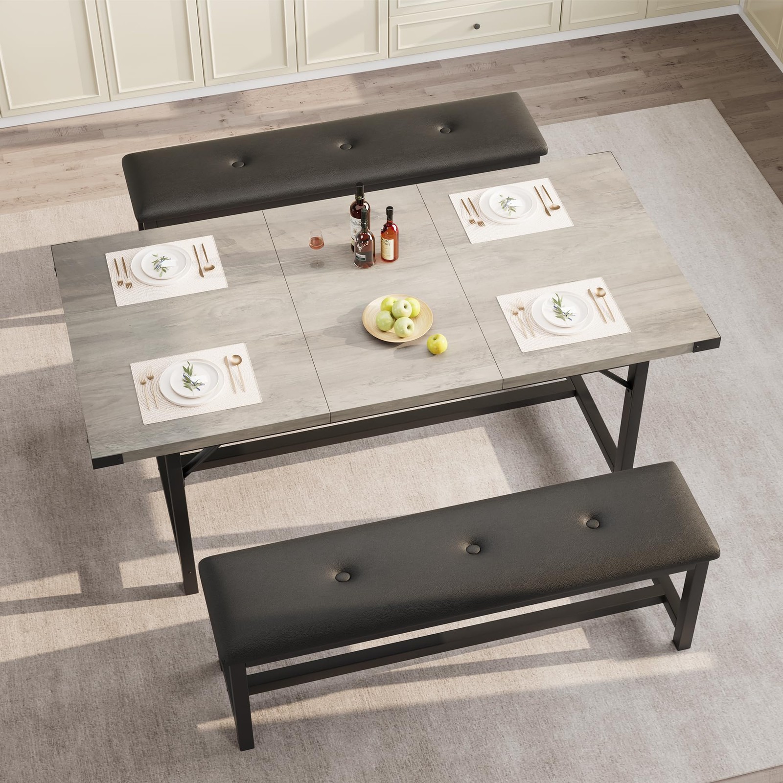 Dining Table Set for 4-8, 63" Rectangular Wooden Extendable Kitchen Table wit...