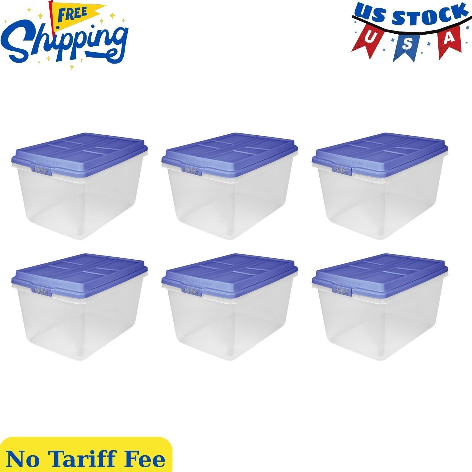 72 Qt. Clear Plastic Storage Bin with Blue HI-RISE Lid, 6 Pack