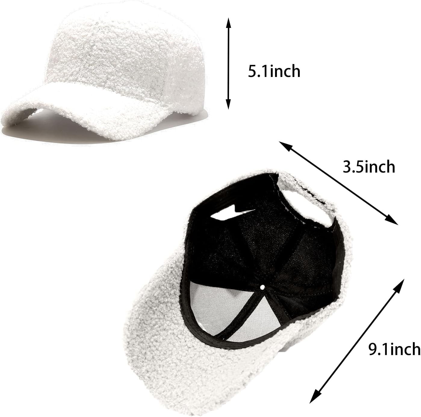 Women Winter Baseball Cap Lamb Wool Warm Dad Hat Adjustable Solid A-white