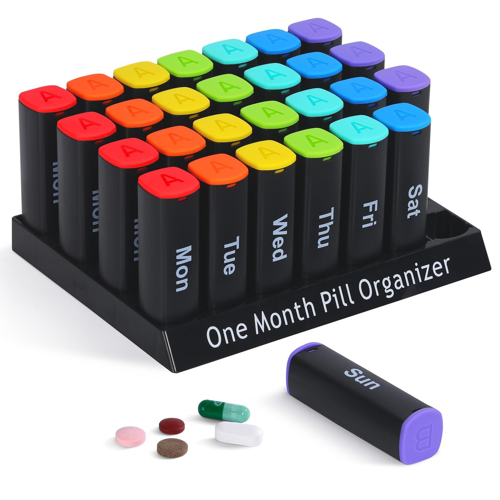 CAidRE Monthly Pill Organizer 2 Times a Day - 28 Box AM PM, Black