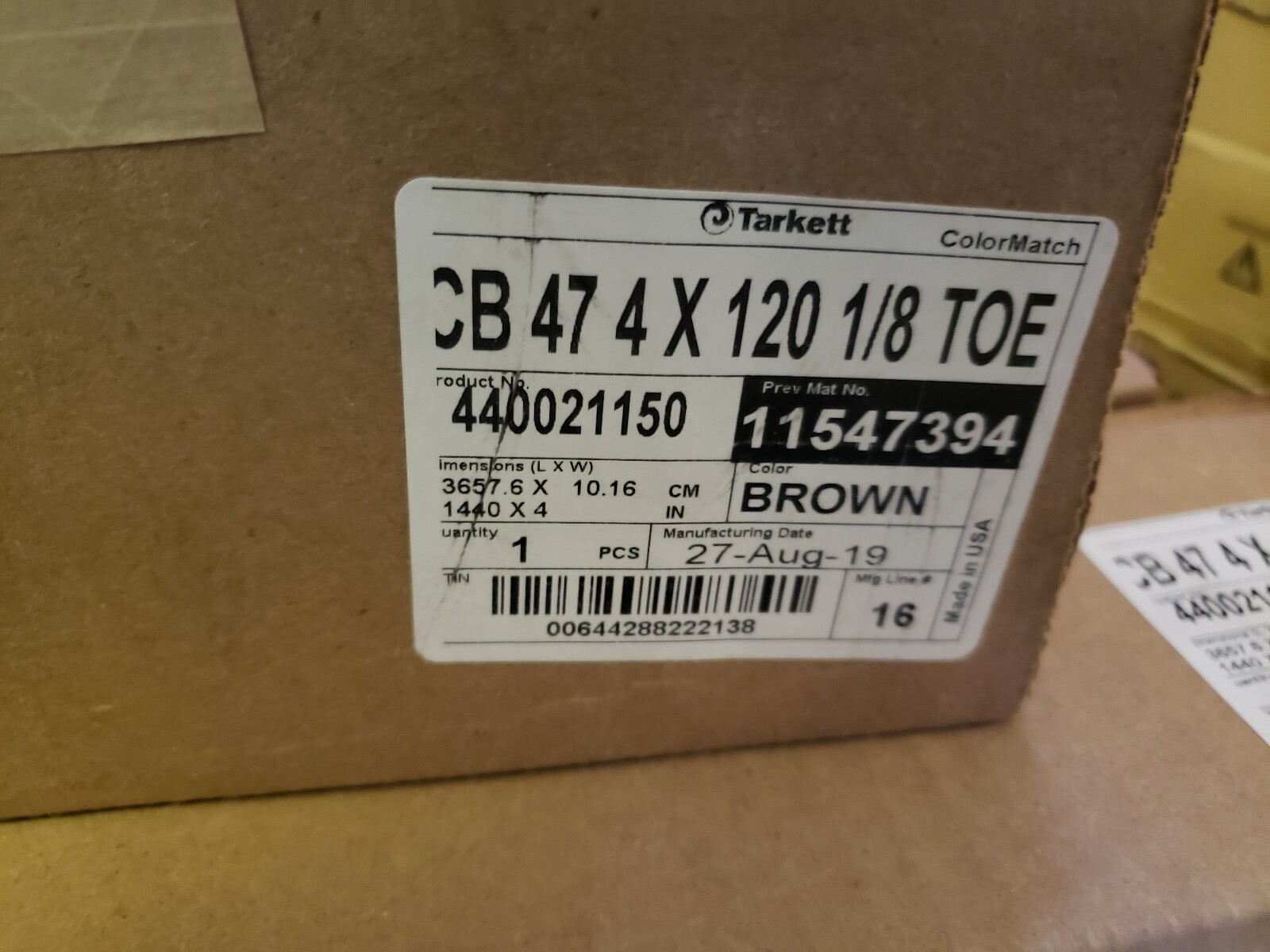 JOHNSONITE  TARKETT CB 47 4 X 120 1/8 TOE VINYL WALL BASE BROWN