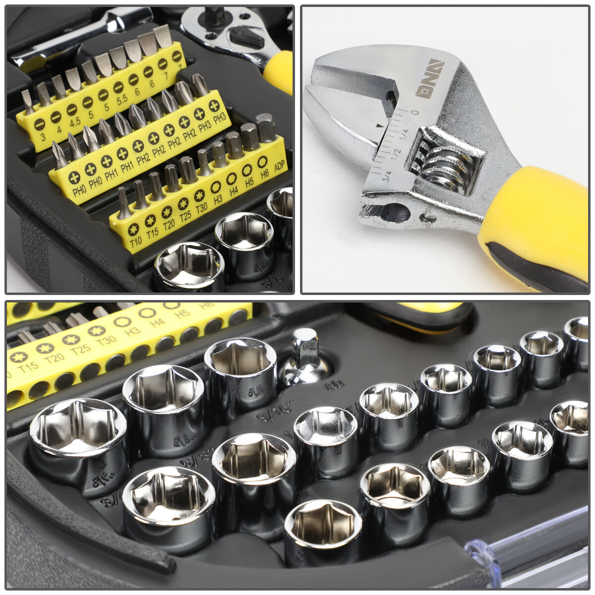 64 PCS PORTABLE FASTENER REMOVE SOCKETS SCREWDRIVER BITS HAND TOOL SET YELLOW