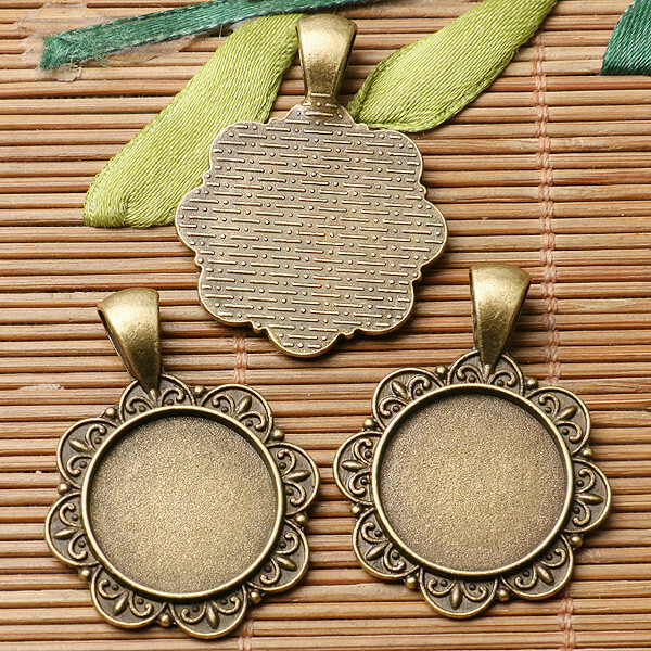 8pcs antiqued bronze color floral rim round  cabochon setting in 18mm EF3078