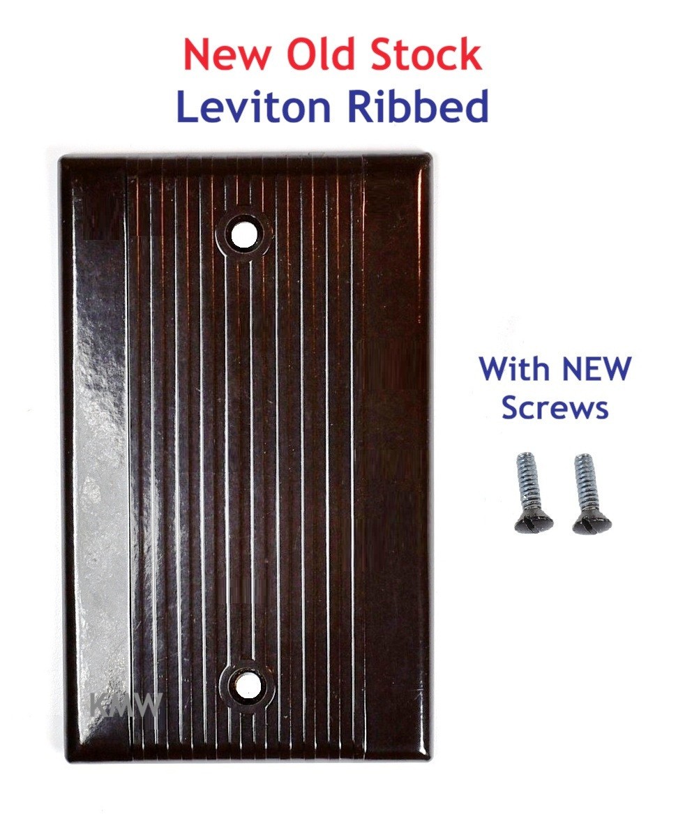NEW Vintage LEVITON Ribbed Brown Bakelite BLANK Wall Cover Plate Duplex 1 gang