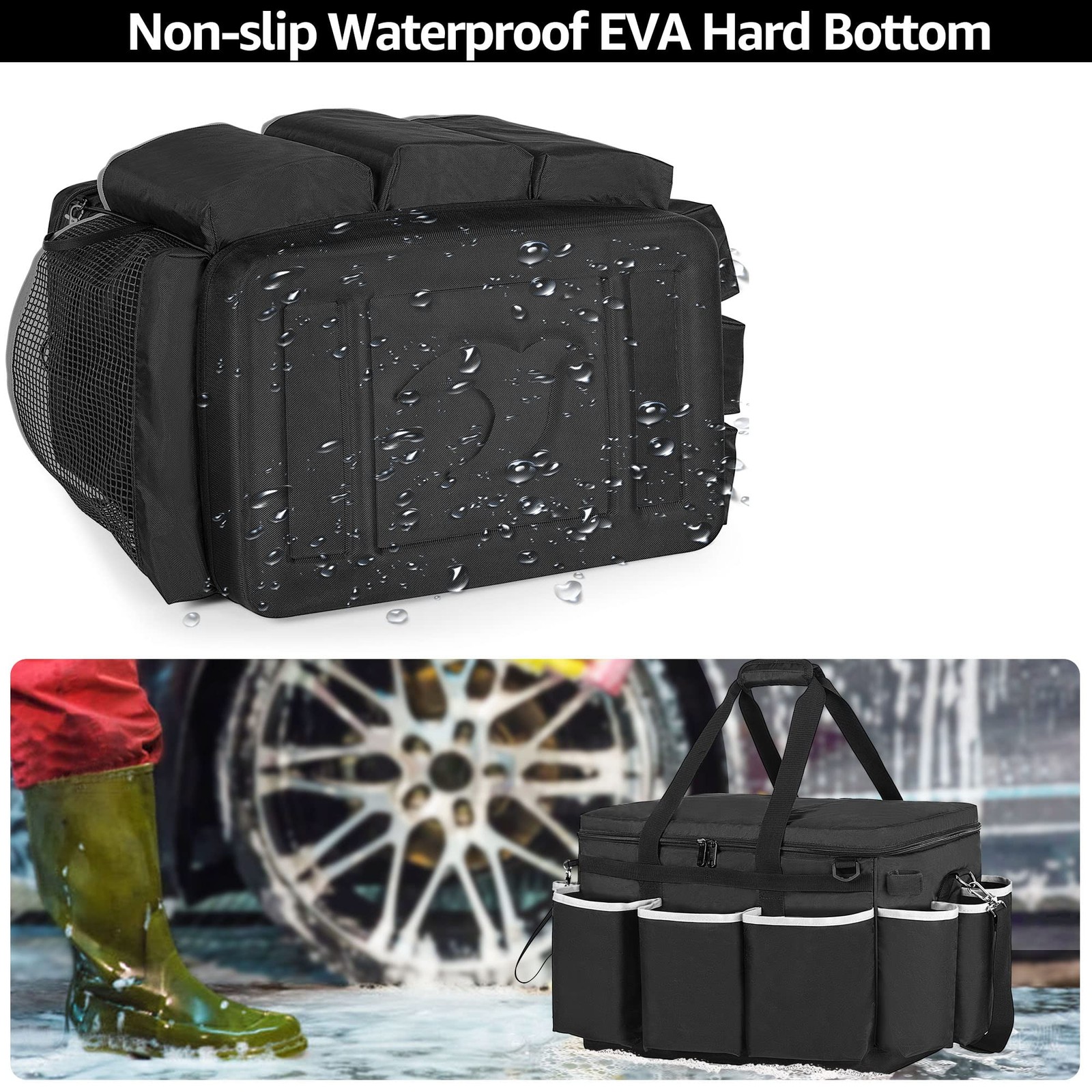 HODRANT Extra-Large Cleaning Caddy with EVA Hard Bottom, High Large, Black