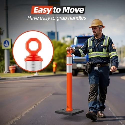 Portable 42" Traffic Delineator Posts with Reflective Collars - 3 Pack for Road
