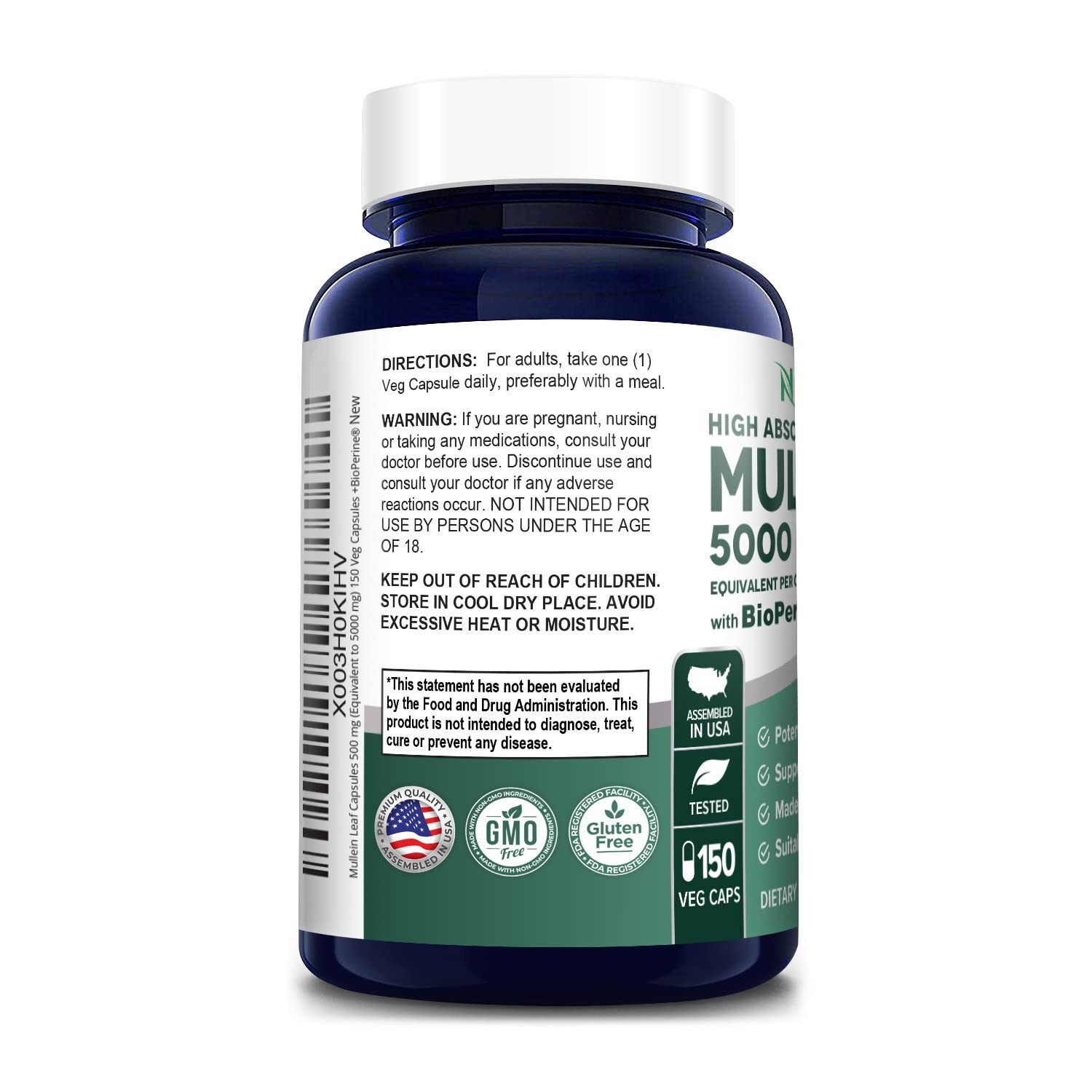 NusaPure Mullein Leaf Capsules 5000mg Per Veggie Caps | 150 Count | Non-GMO