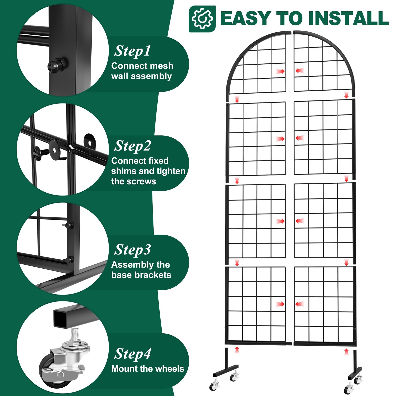 Grid Wall Panels Display Stand 2' x 5.2' FT Black Movable Wire Grid Wall Disp...