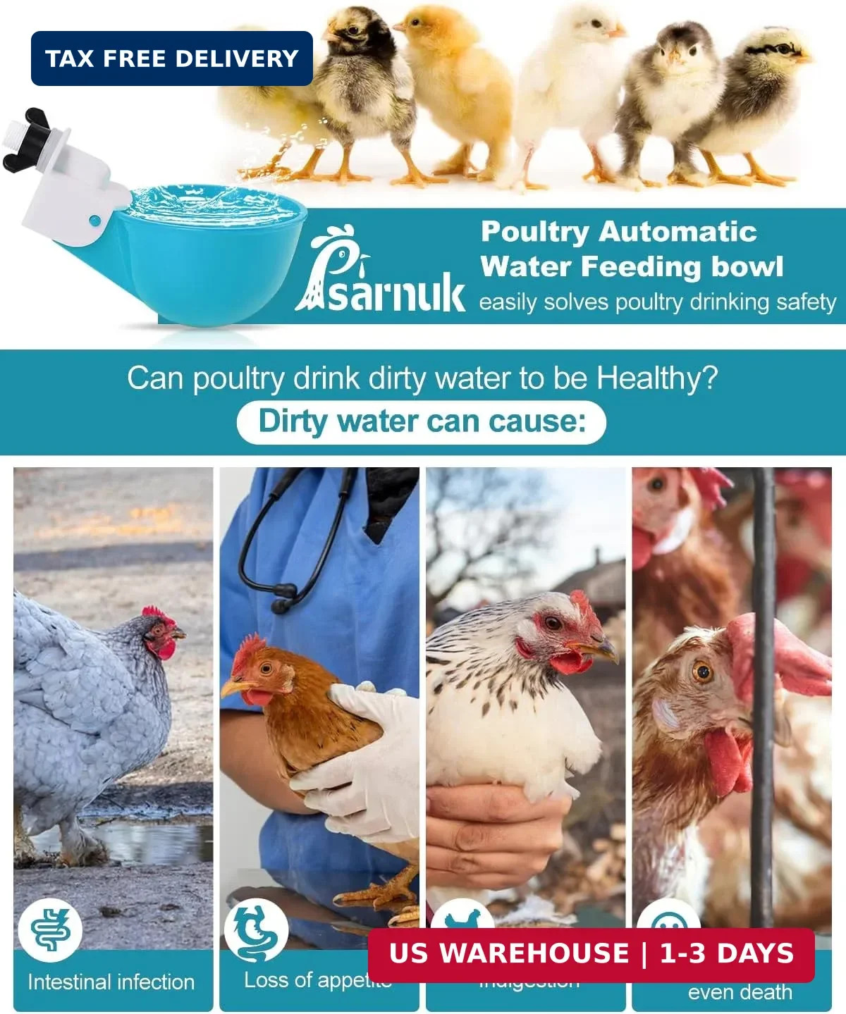 Chicken Waterer Cups (8 Pack) with 3/8" Drill Bit - Light Blue | Automatic Poult