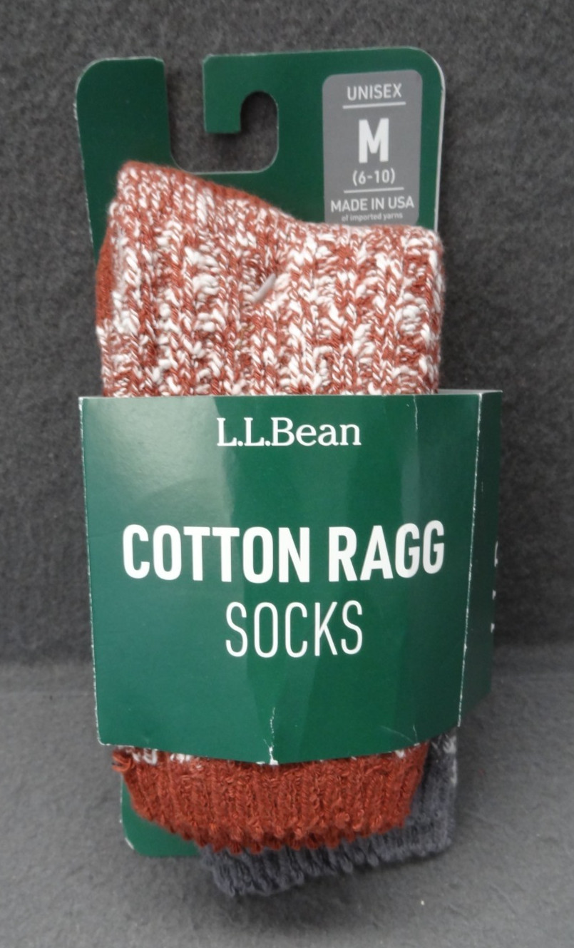 NEW LL Bean M 6-10 2-Pack Cotton Ragg Socks Knit Crimson Gray 510900 Made in USA