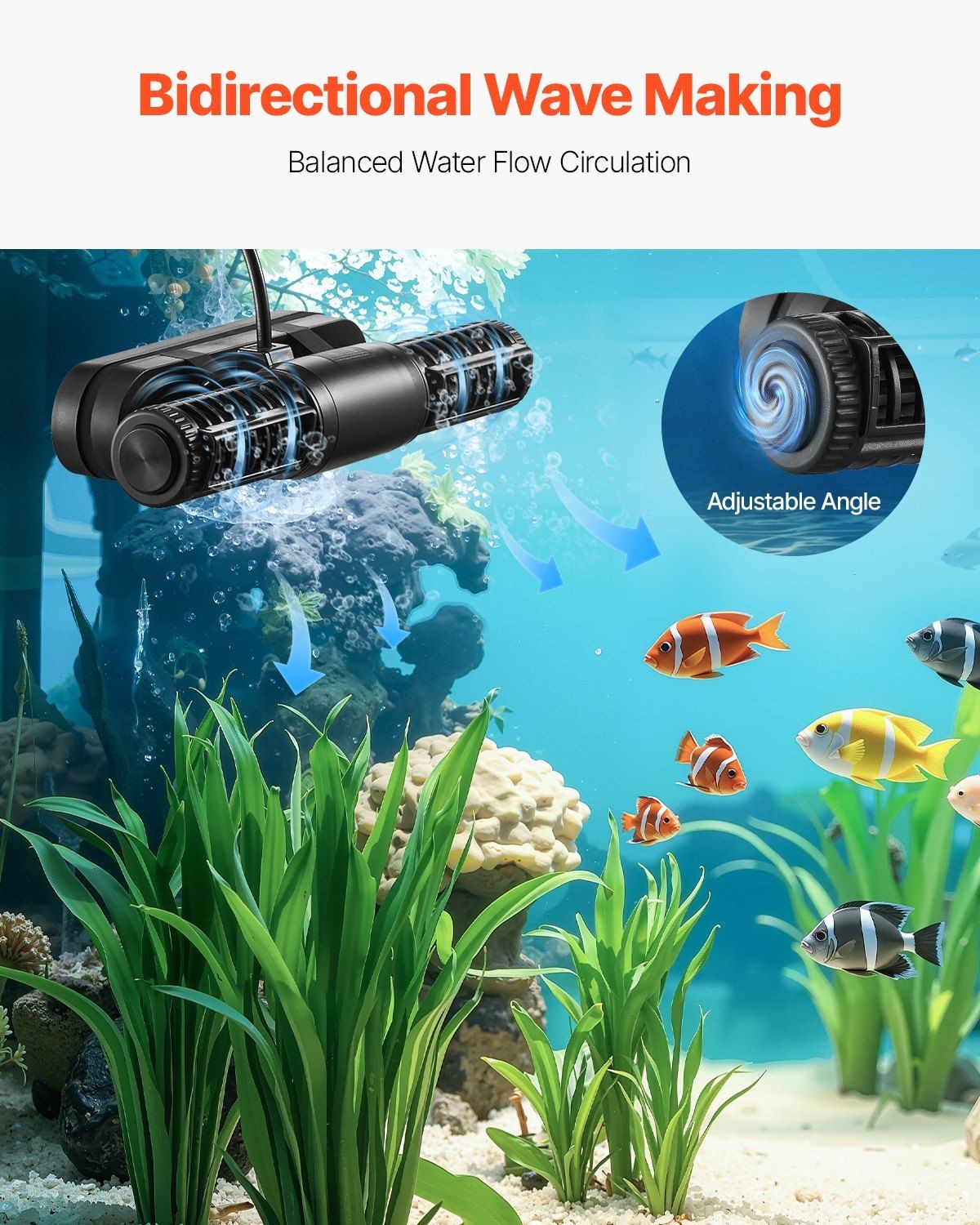 Digital 25W 2380GPH Aquarium Wave Maker with Adjustable Flow Pump