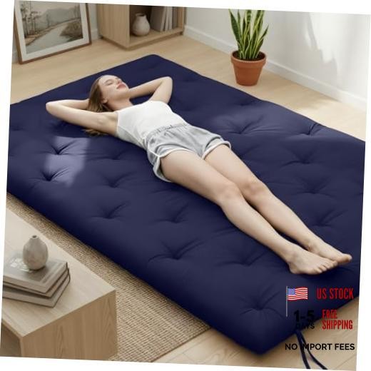 Water Resistant Japanese Futon Mattress, Twin（75"L x 39"W x 2.5"Th） Navy Blue