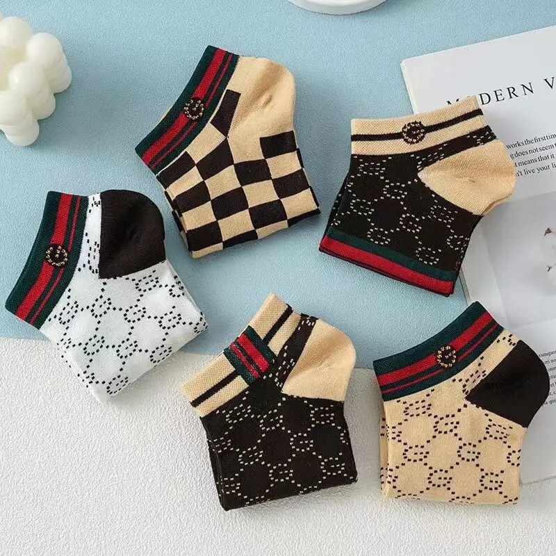 5 Pair Designer Stylish Short Socks Breathable Unisex Cotton Socks