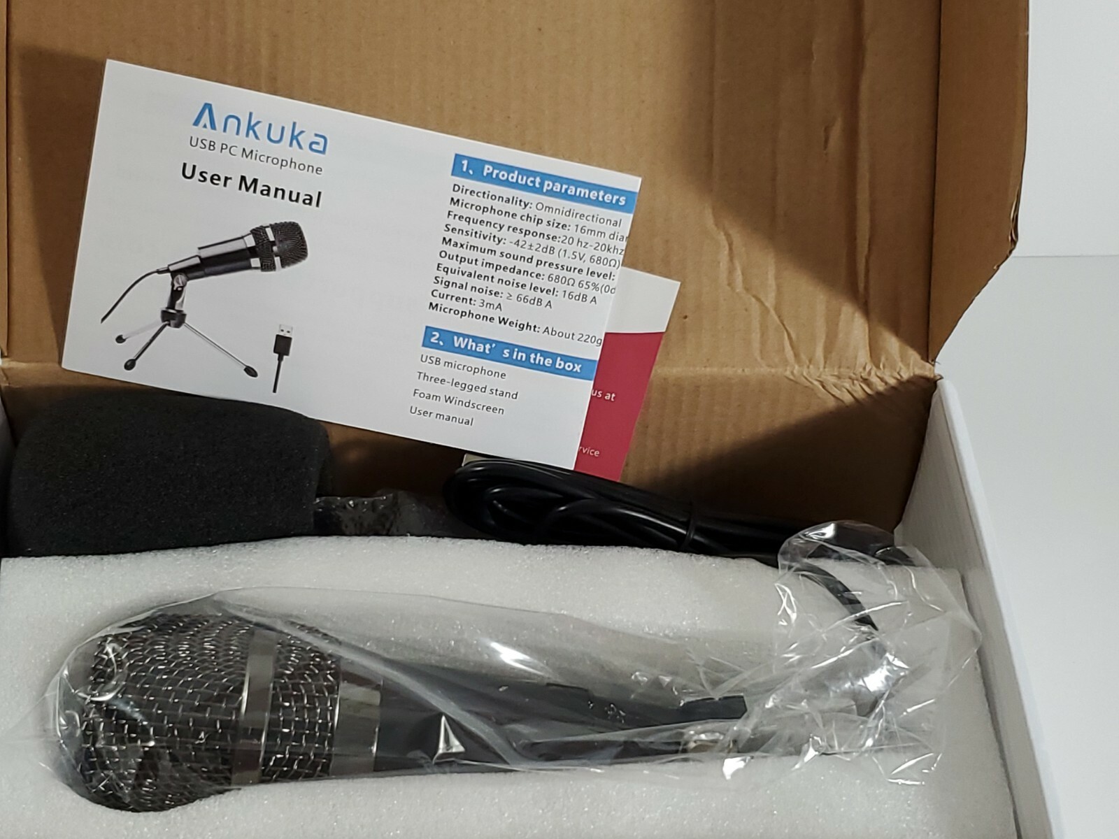 Ankuka USB PC Professional Microphone Omnidirectional w/ Stand Foam Windscreen
