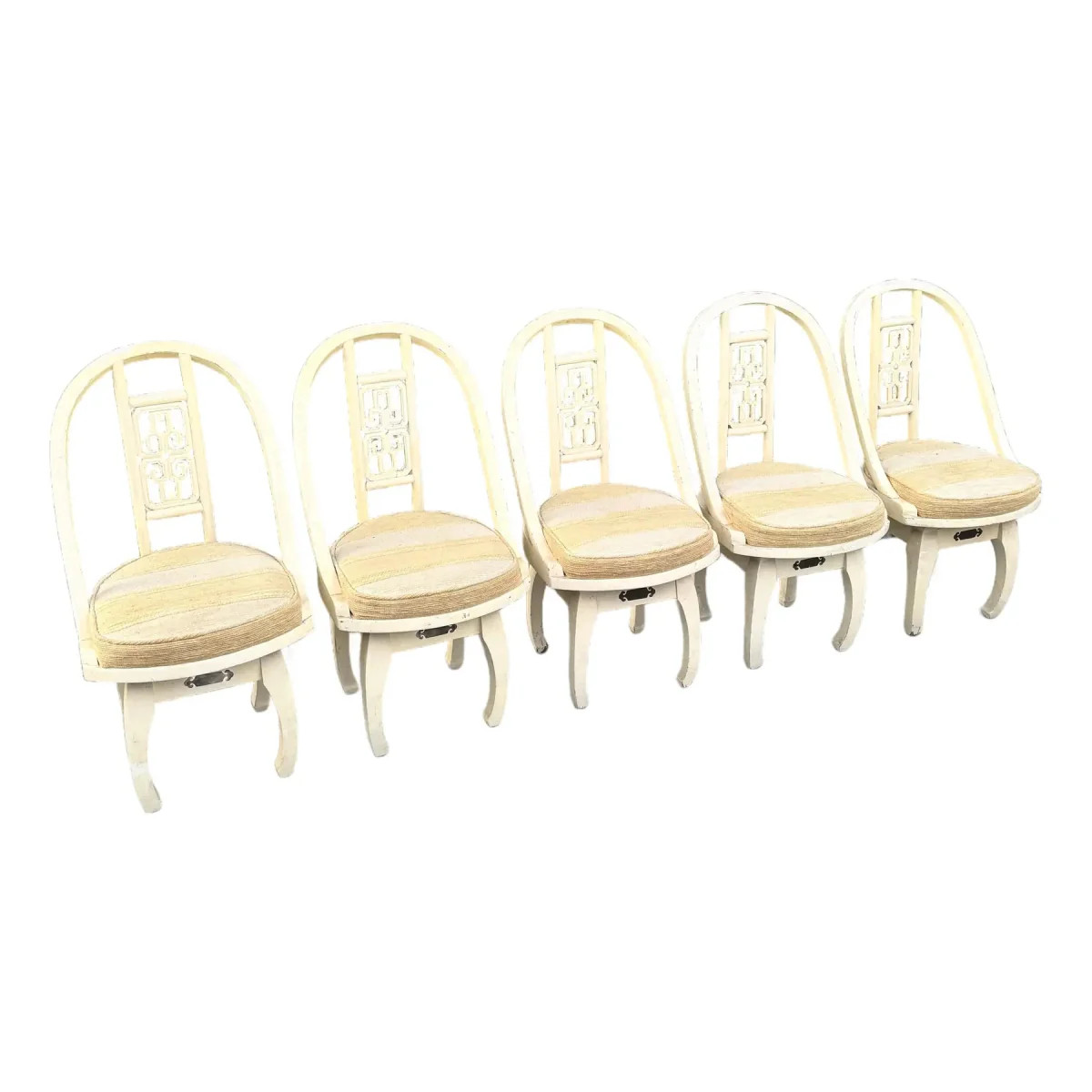 Ming Style Cream Wooden Swivel Dining Chairs - Set of 5