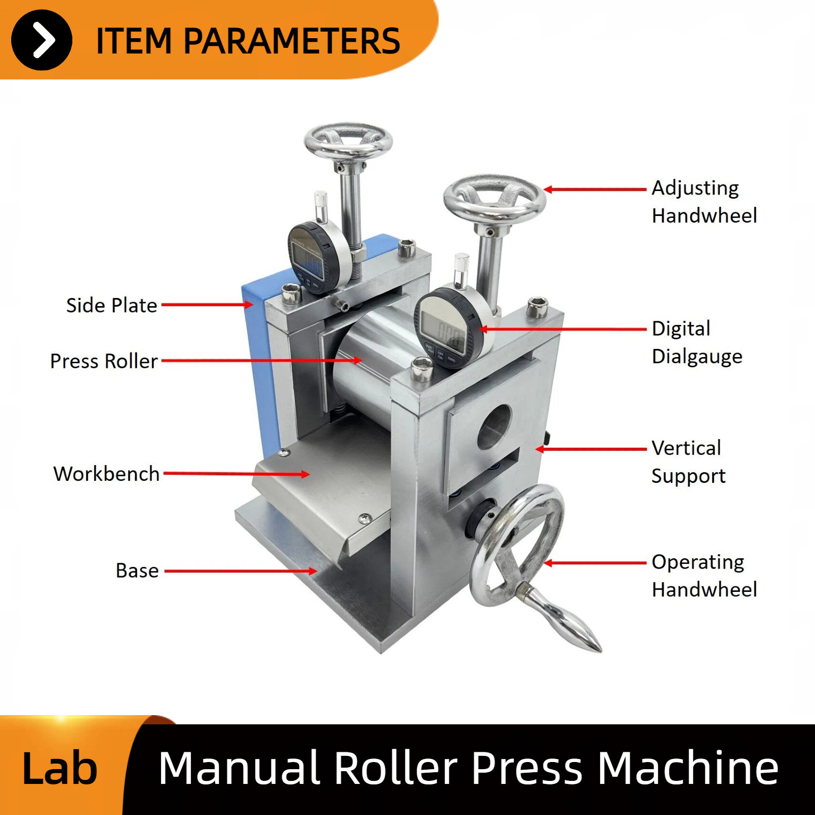 Lab Roller Mill Machine Digital Display for Battery Electrode Sheet Calendering