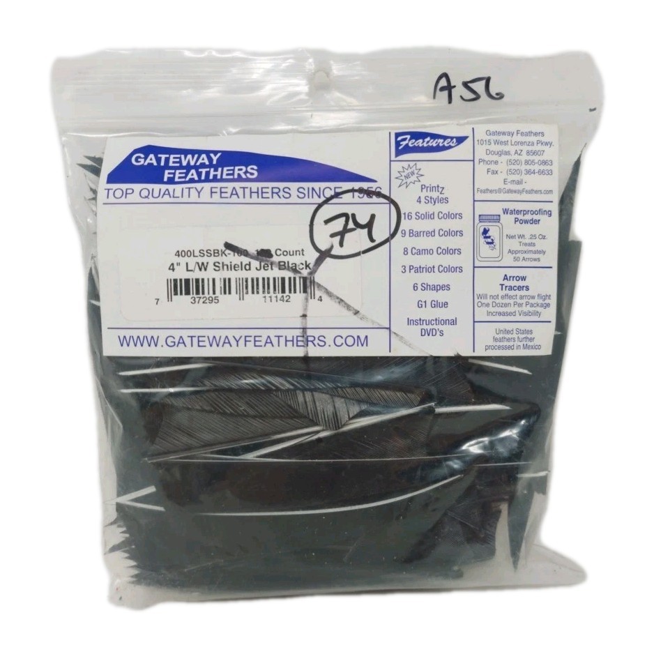 74 Count Gateway Archery Arrow Feathers 4" Left Wing: Shield Jet Black