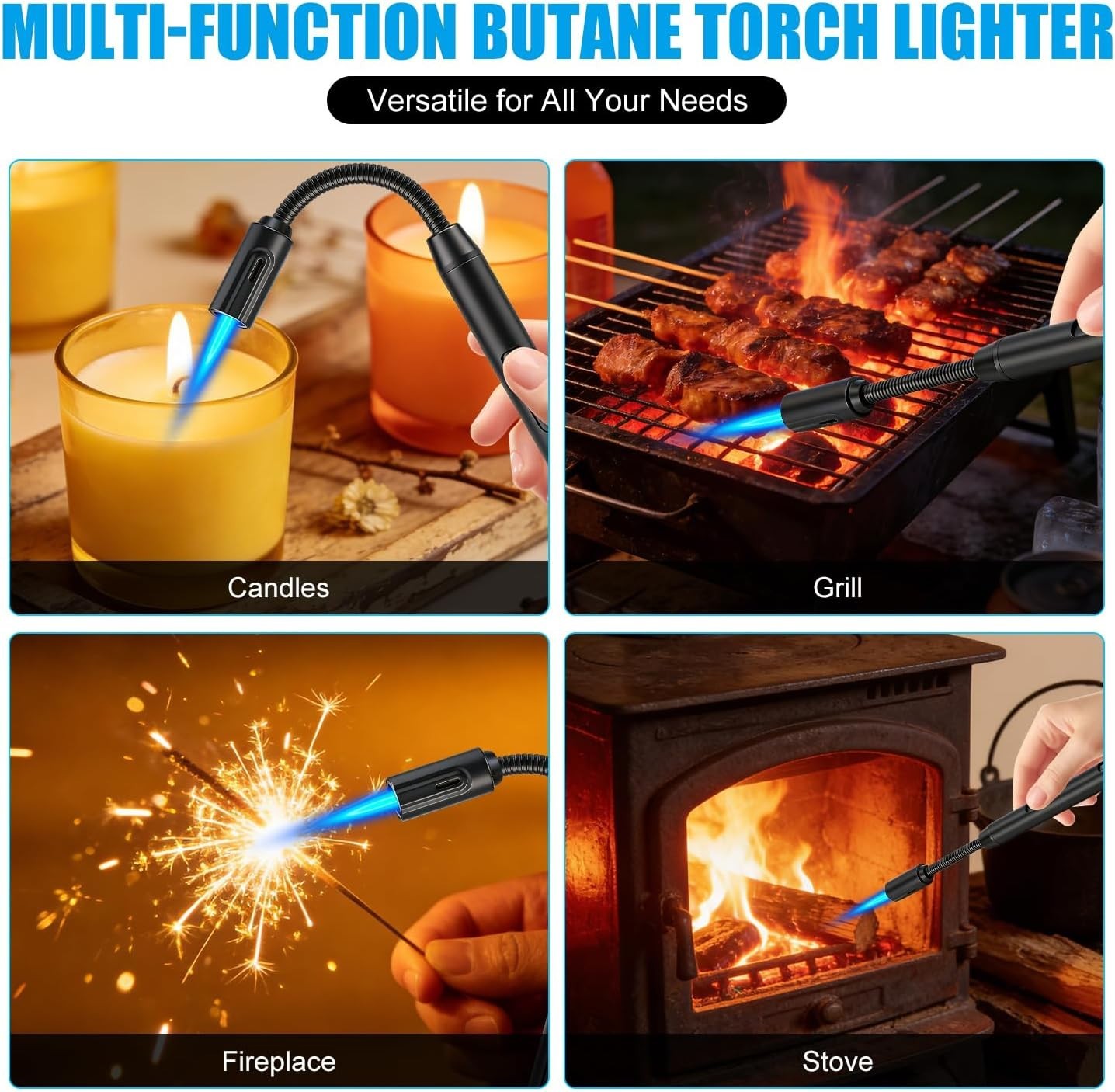 Long Grill Lighter,Refillable Butane,Windproof Flexible with Visual Fuel Wind...