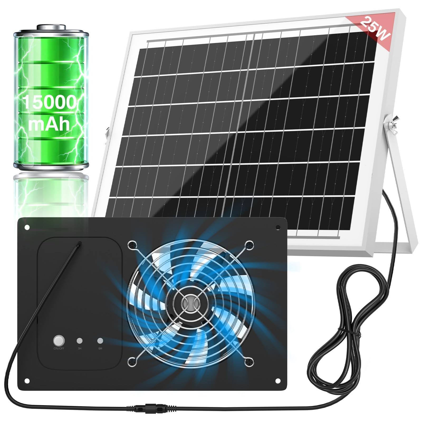 ANTEQI Solar Powered Fan with 15000mAh Battery & Timer, 25W 3500RPM HighSpeed...