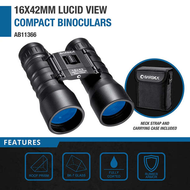Barska AB11366 Lucid View Zoom 16x 42mm Binoculars with Case Bag