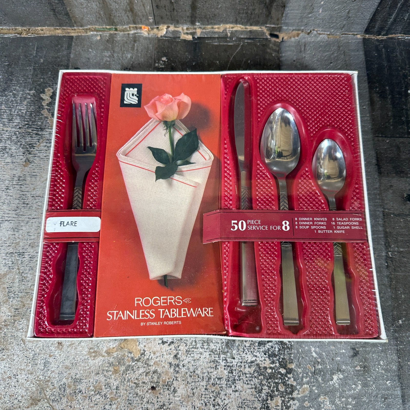 Vintage NEW Rogers Stainless Tableware Flare 50 piece Service for 8 SEALED