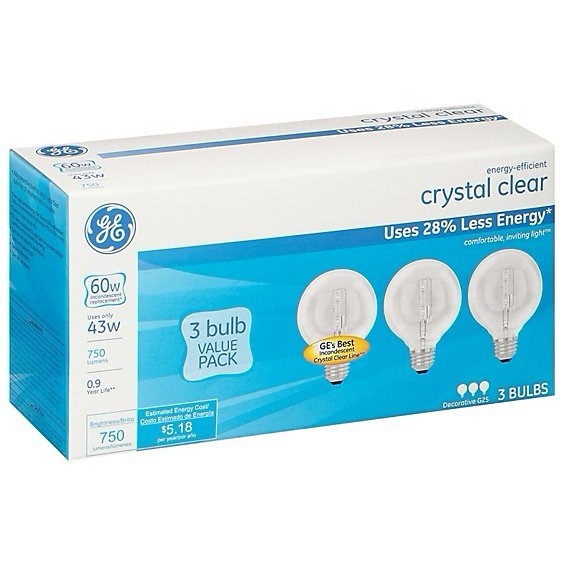 GE General Electric 60 Watt Decorative Globe Bulb G25 Medium Base 3 PACK 640 Lum