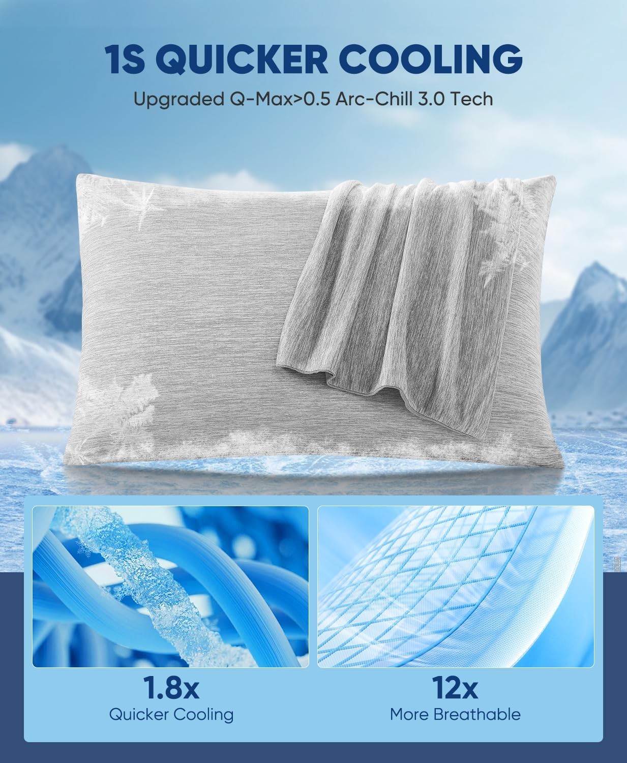 Cooling Pillow Cases,2 Pack ArcChill Q-Max 0.5 Cool Pillowcases with Double-Side