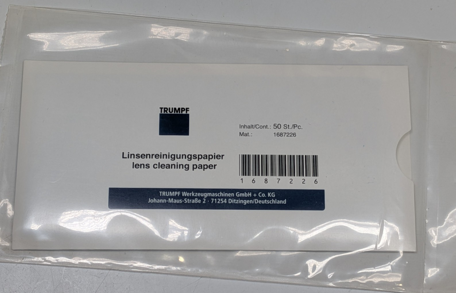 NEW Trumpf - Pack of 50 Sheets - 1687226 Lens Cleaning Paper
