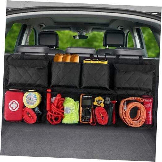 Car Trunk Hanging Organizer 3D Textured Ripple Design, XL-39.5x18in Black-3D