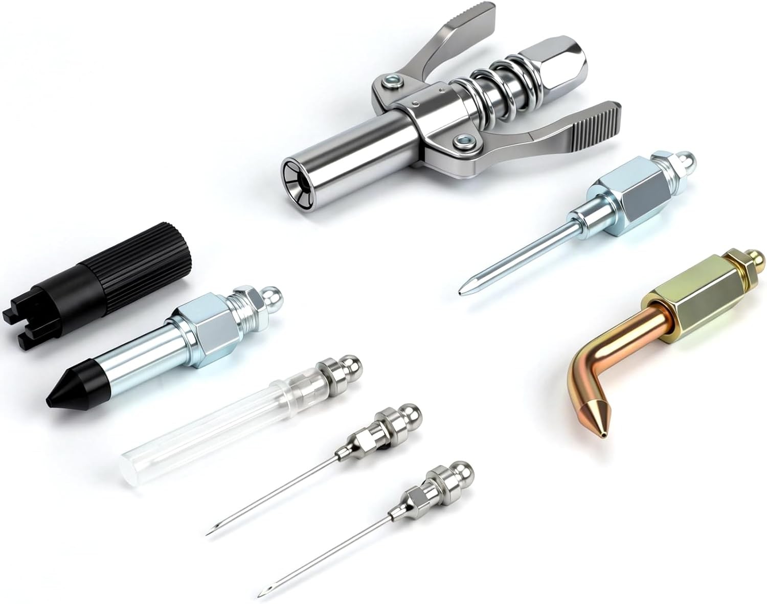 8PCS Grease Gun Tips Kit, Needle Nozzles Dispenser Lock and Lube Coupler Parts &
