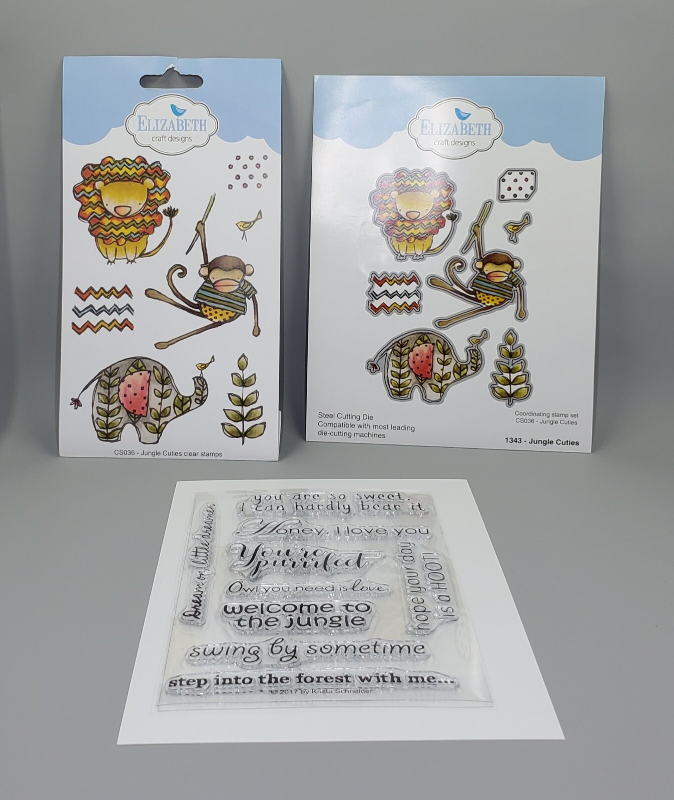 SP1 Elizabeth Craft Designs Jungle Cuties Matching Stamps & Dies And Phrases New
