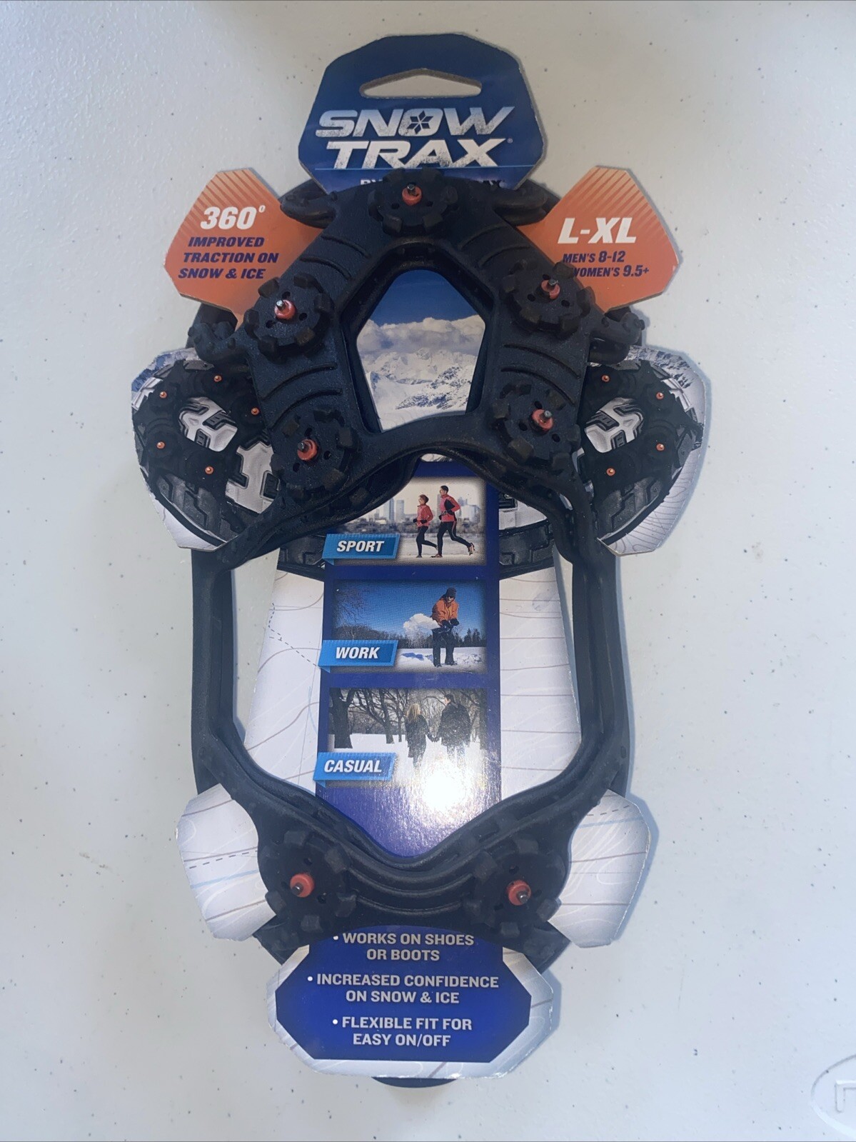 SNOW TRAX by YAKTRAX Mens US 8-12 & Womens 9.5 + 360’ Ice Snow Grips Trac