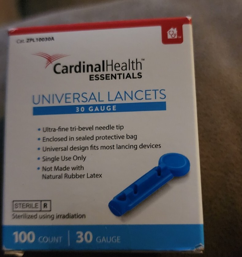 2 boxes of 100 Cardinal Health 30g Lancets exp 08-19-2026