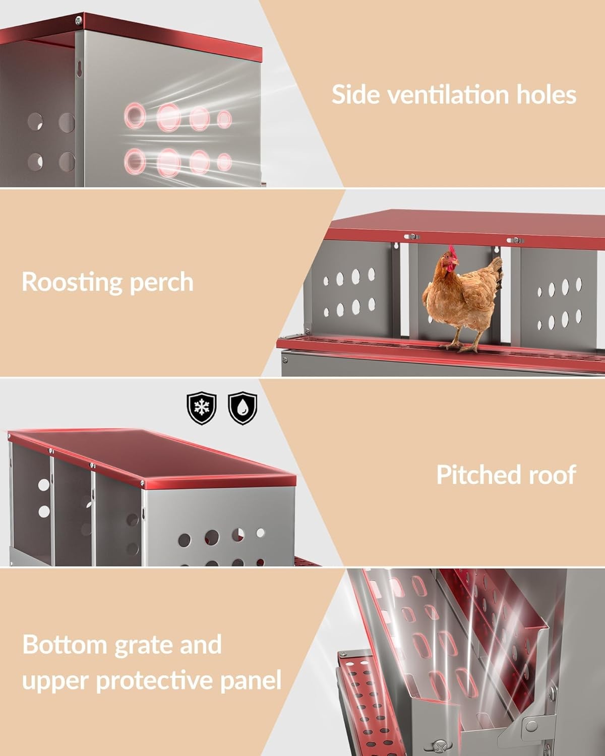 Metal Chicken Nesting Box for Laying Eggs Rustproof Wall-mountable Laying Boxes