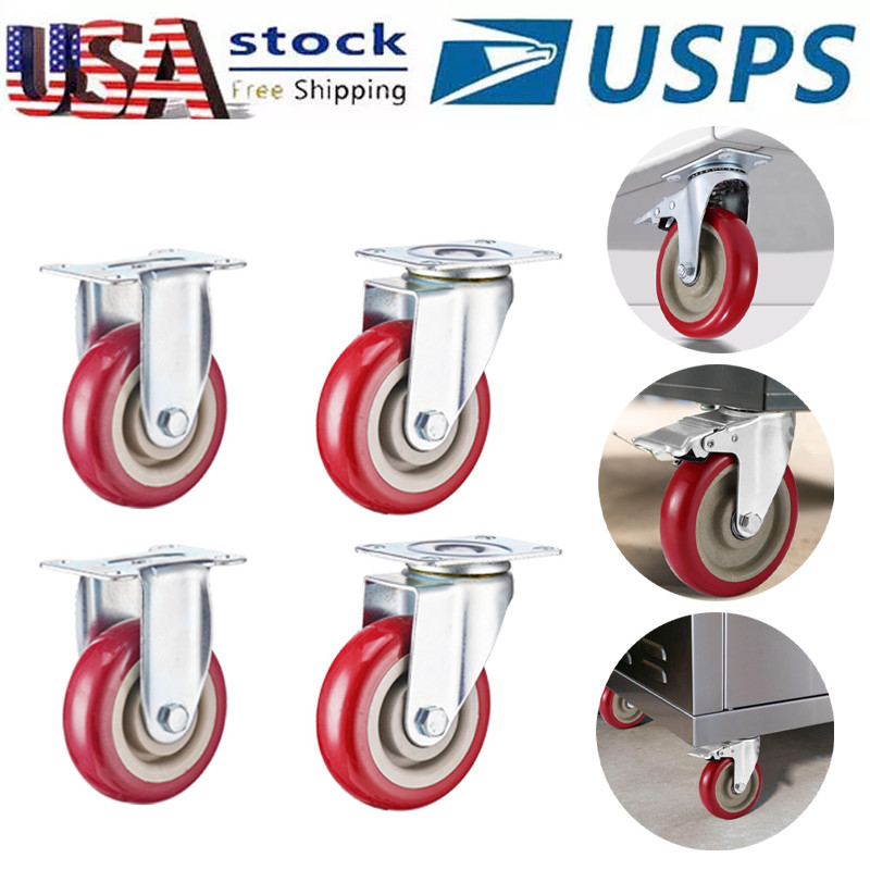 4 Pack 5 Inch Caster Wheels Swivel Plate Polyurethane Wheels Heavy Duty Wheels
