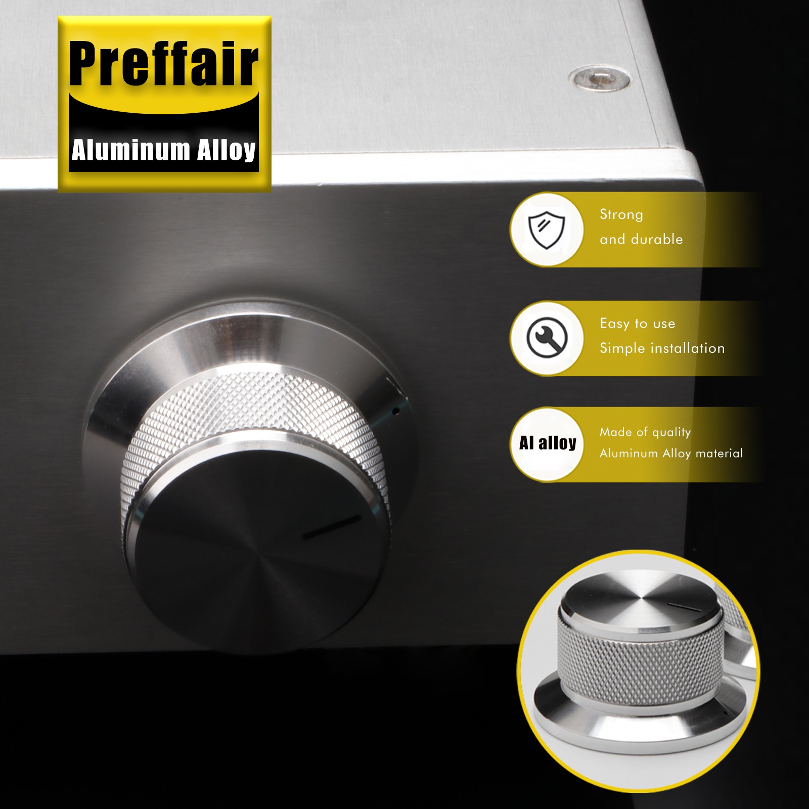 Diameter 44mm High 25mm HiFi Aluminum Solid Knob Volume Potentiometer Knob Audio