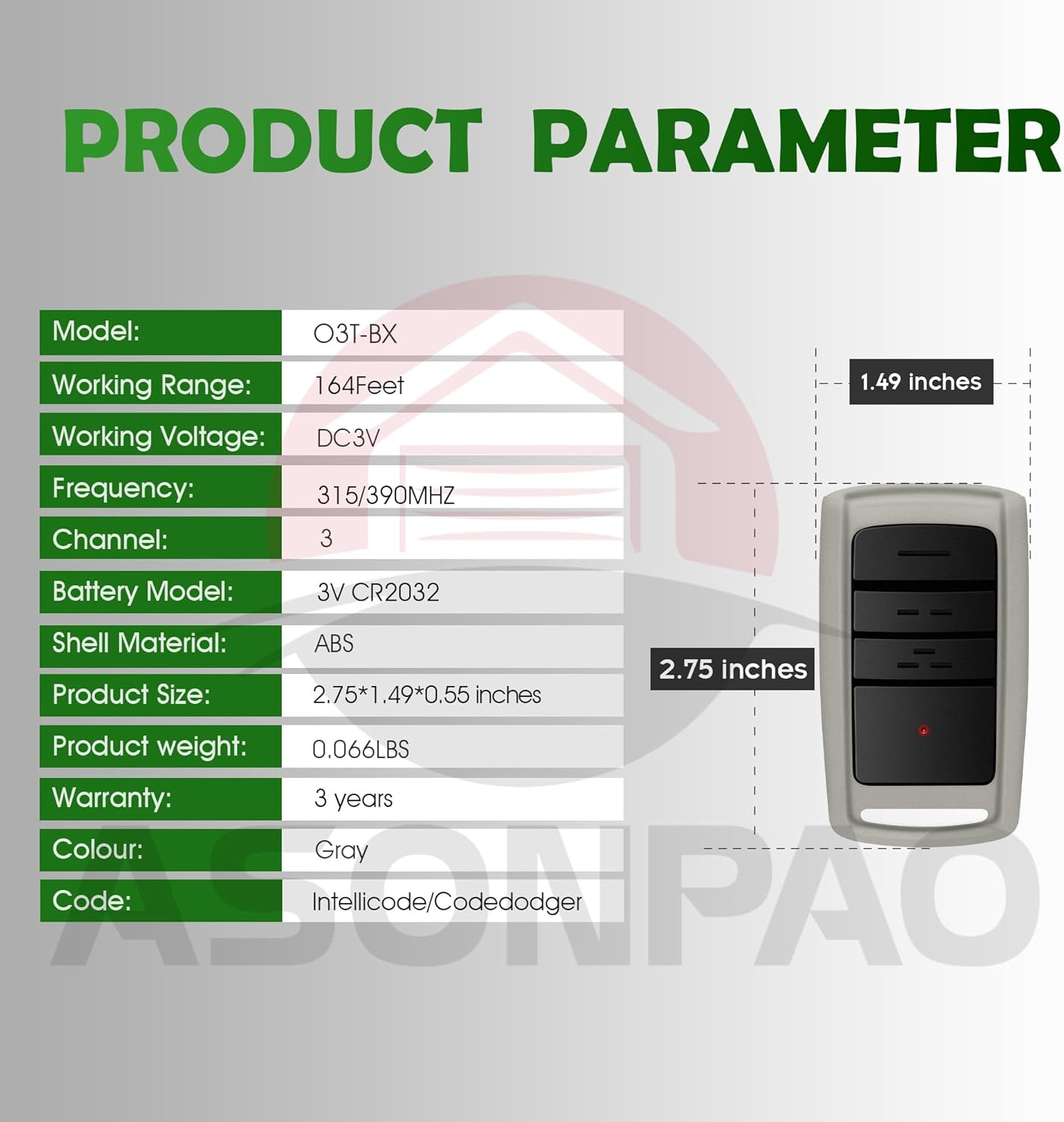 2-Pack for Overhead Door Garage Door Opener Remote O3T-BX O3T-A