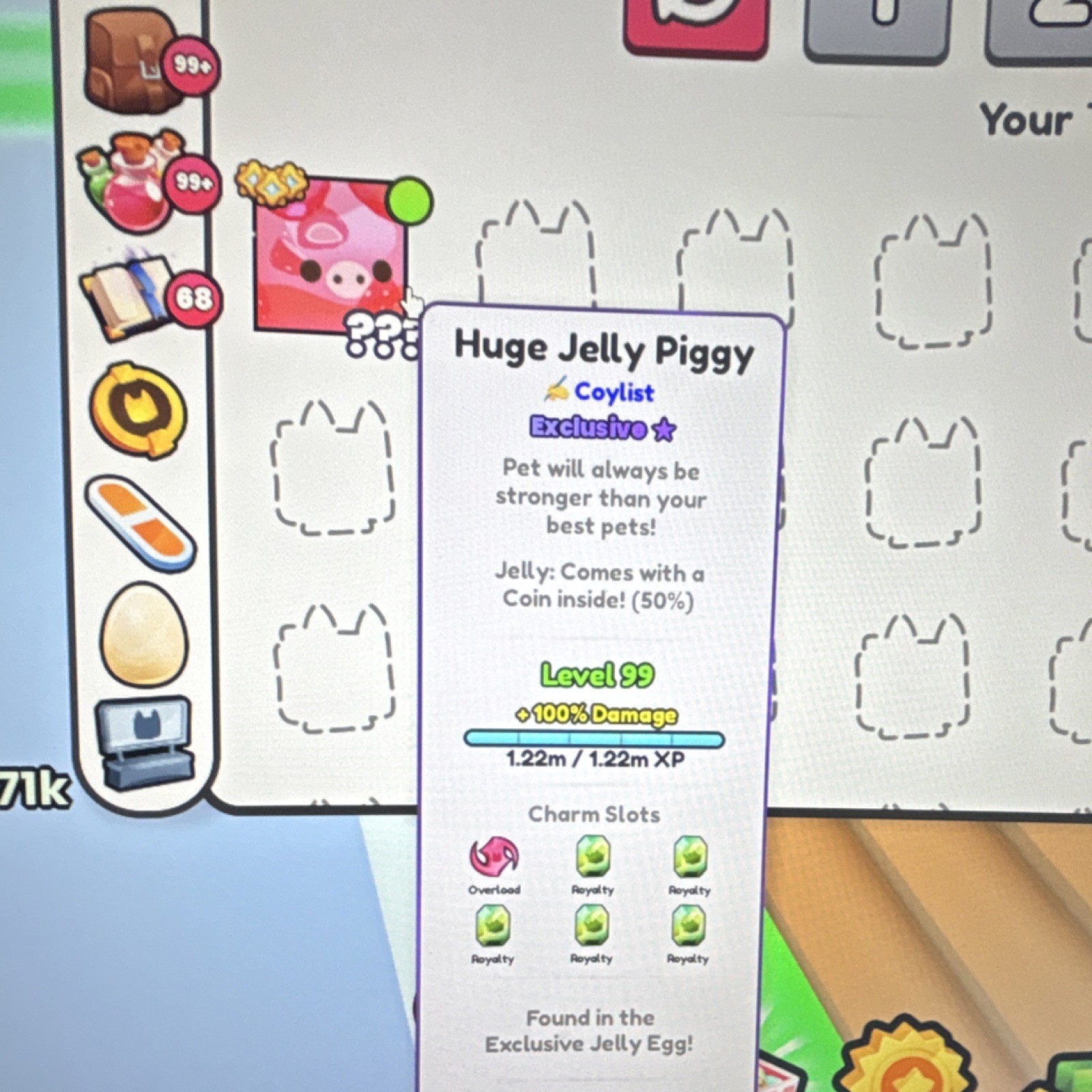 Huge Jelly Piggy Exclusive Level 99 Overload Coin 50% - CoyList Game Asset